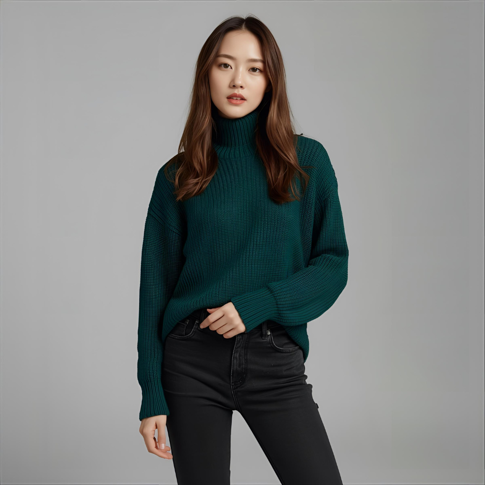 VERDANA | Green Oversized Relaxed-Fit Turtleneck Sweater