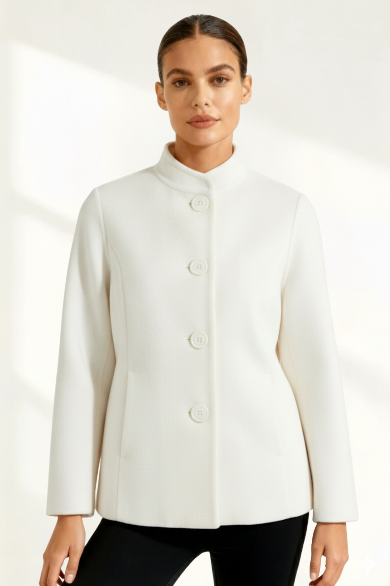 Abrigo corto mujer cuello mao tejido