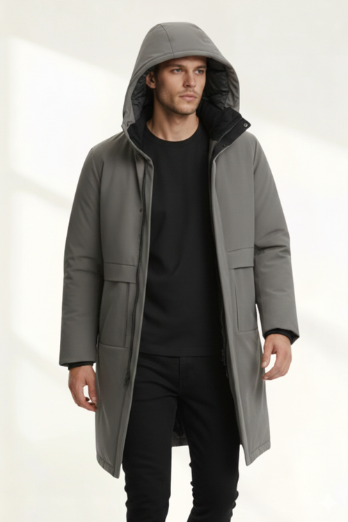 Abrigo largo hombre con capucha