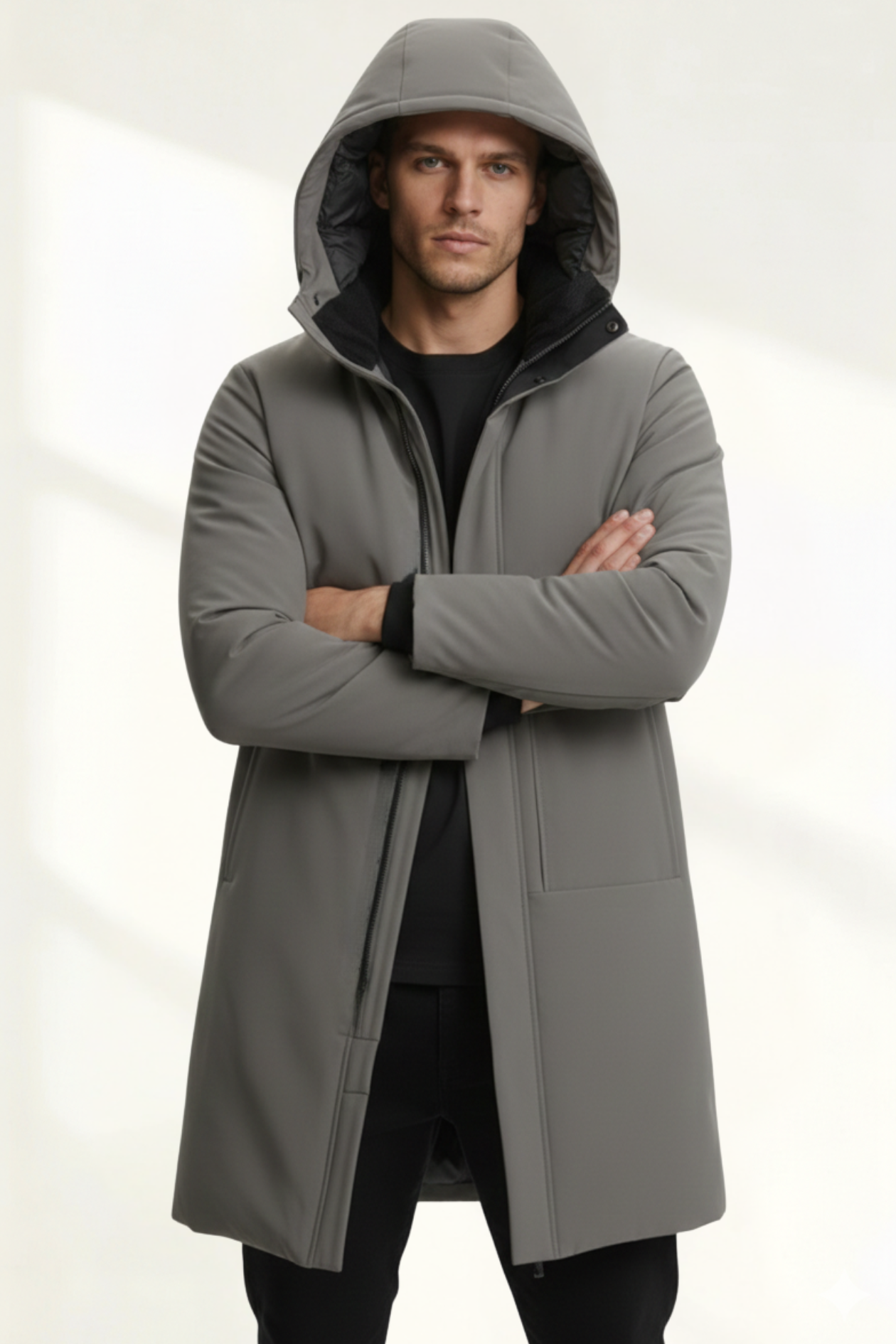 Abrigo largo hombre con capucha