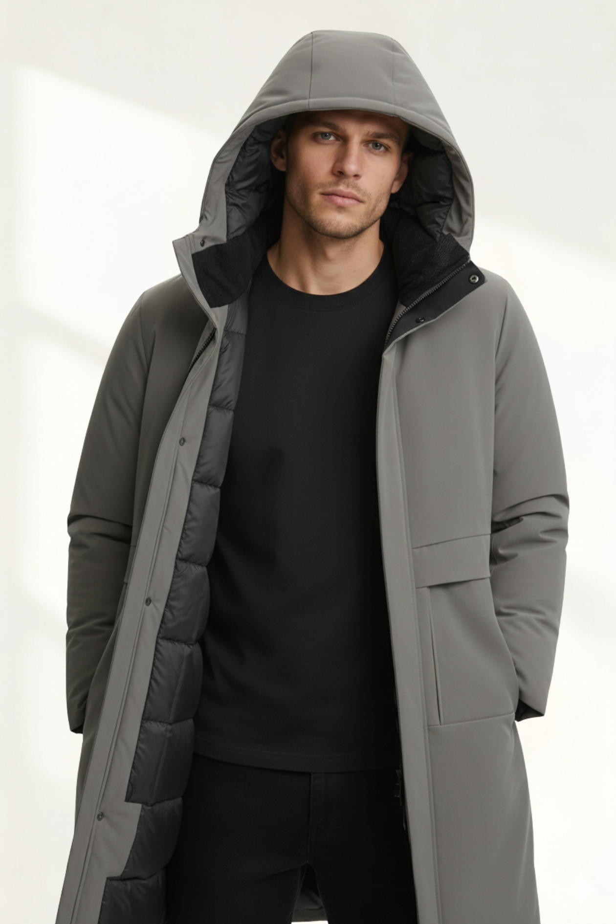 Abrigo largo hombre con capucha