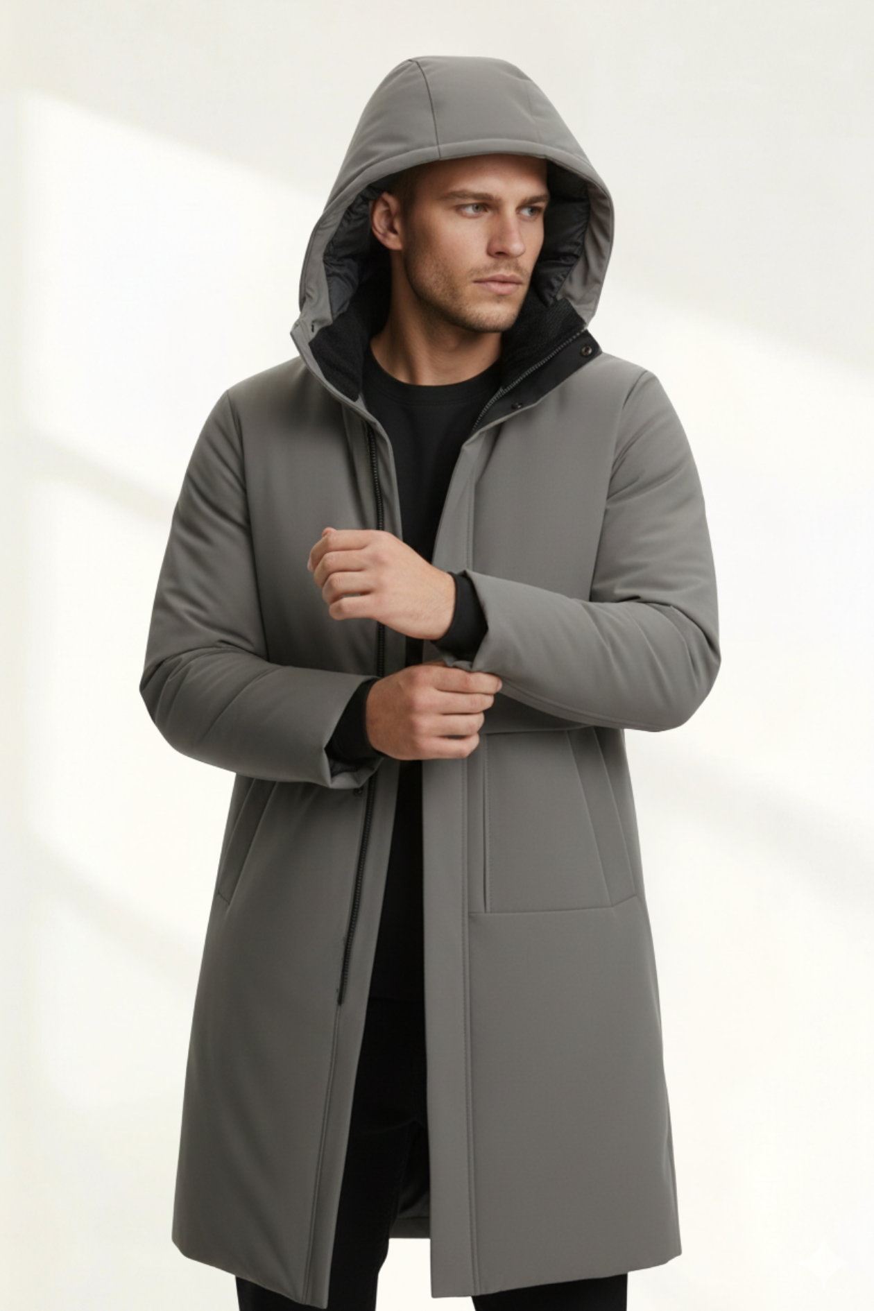 Abrigo largo hombre con capucha